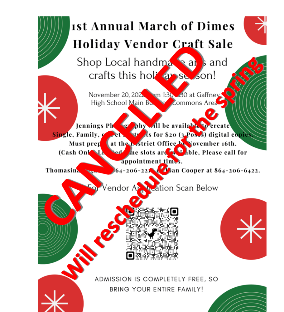 EVENT CANCELLED: 1st Annual March of Dimes Holiday Vendor Craft Sale