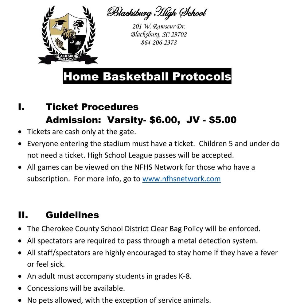 Home Basketball Protocols | Blacksburg High