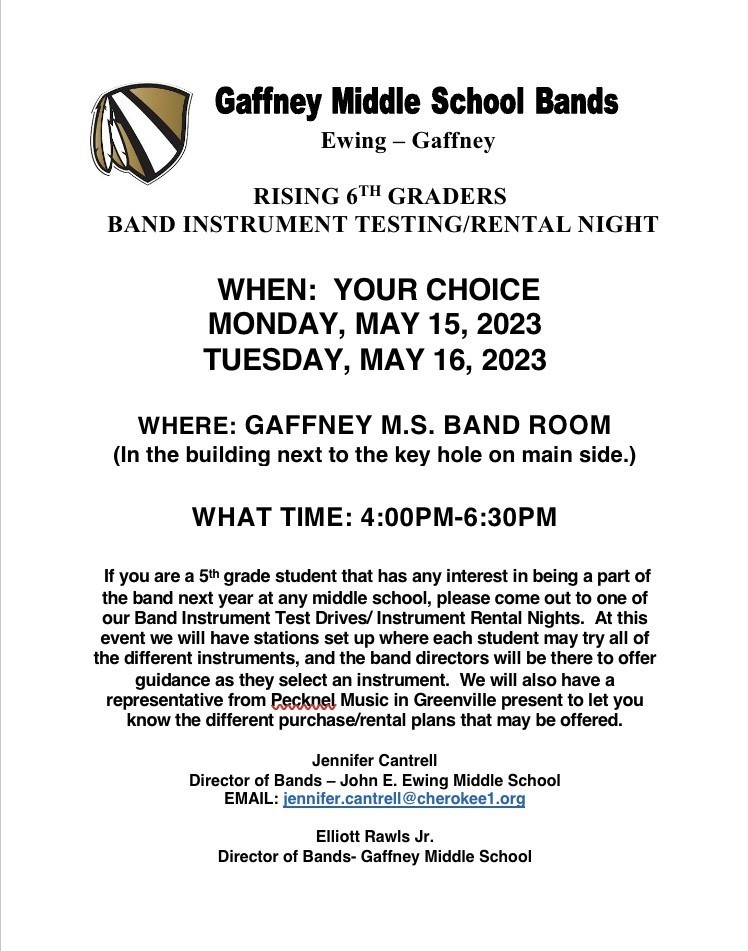 Band Informationn for rising 6th graders