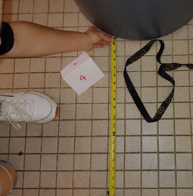 Photo of  a mock bathroom crime scene taken during  a new course, Forensics now offered at BHS